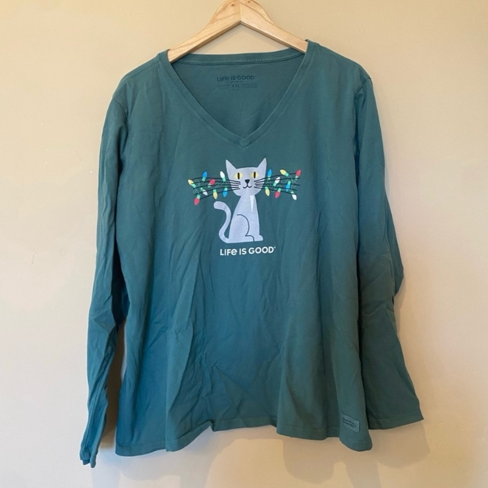 Life Is Good Sage Green Tee with Inspirational Patch